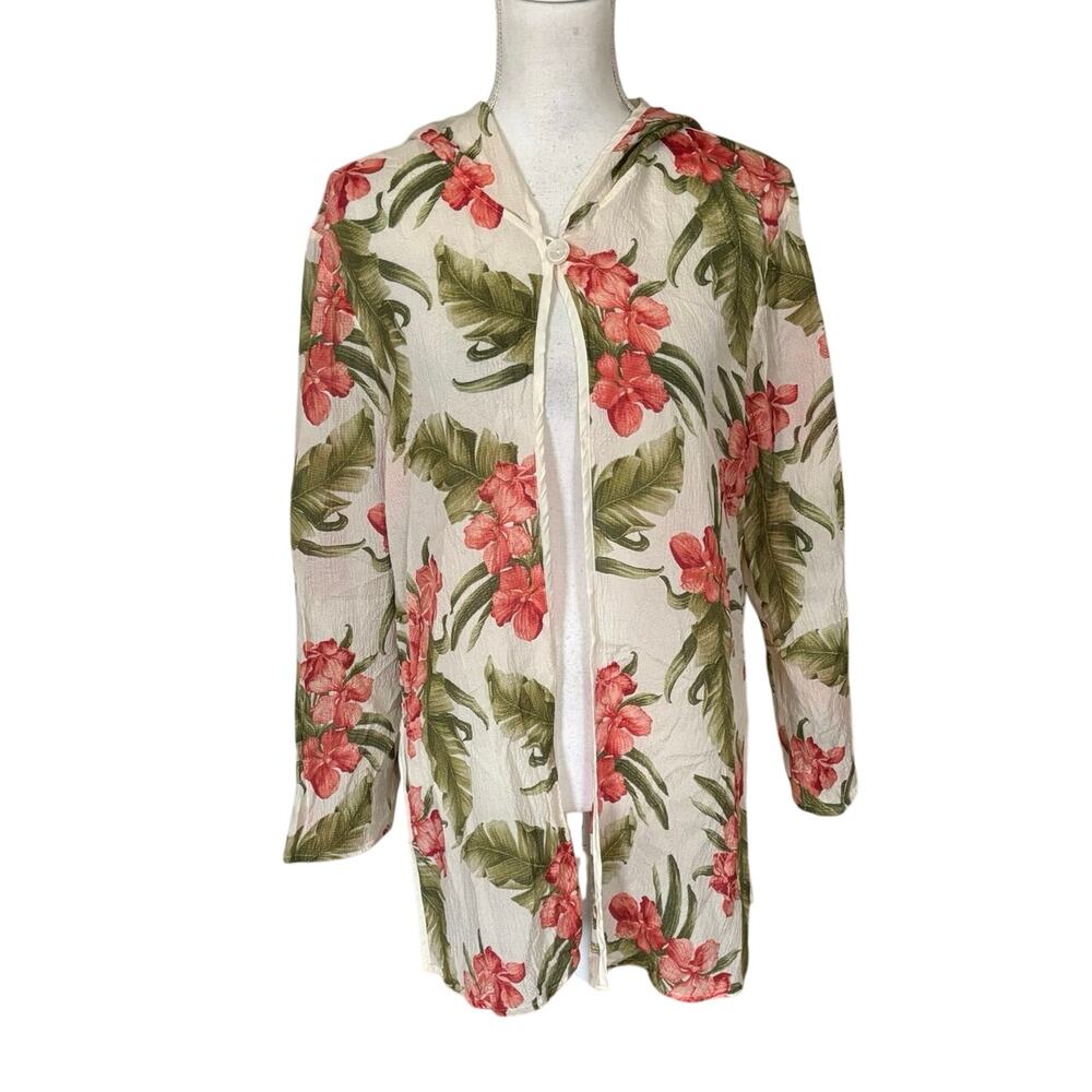 Tommy Bahama Size L 100% Silk Swim Cover Up Tunic Hooded Floral Print Tropical